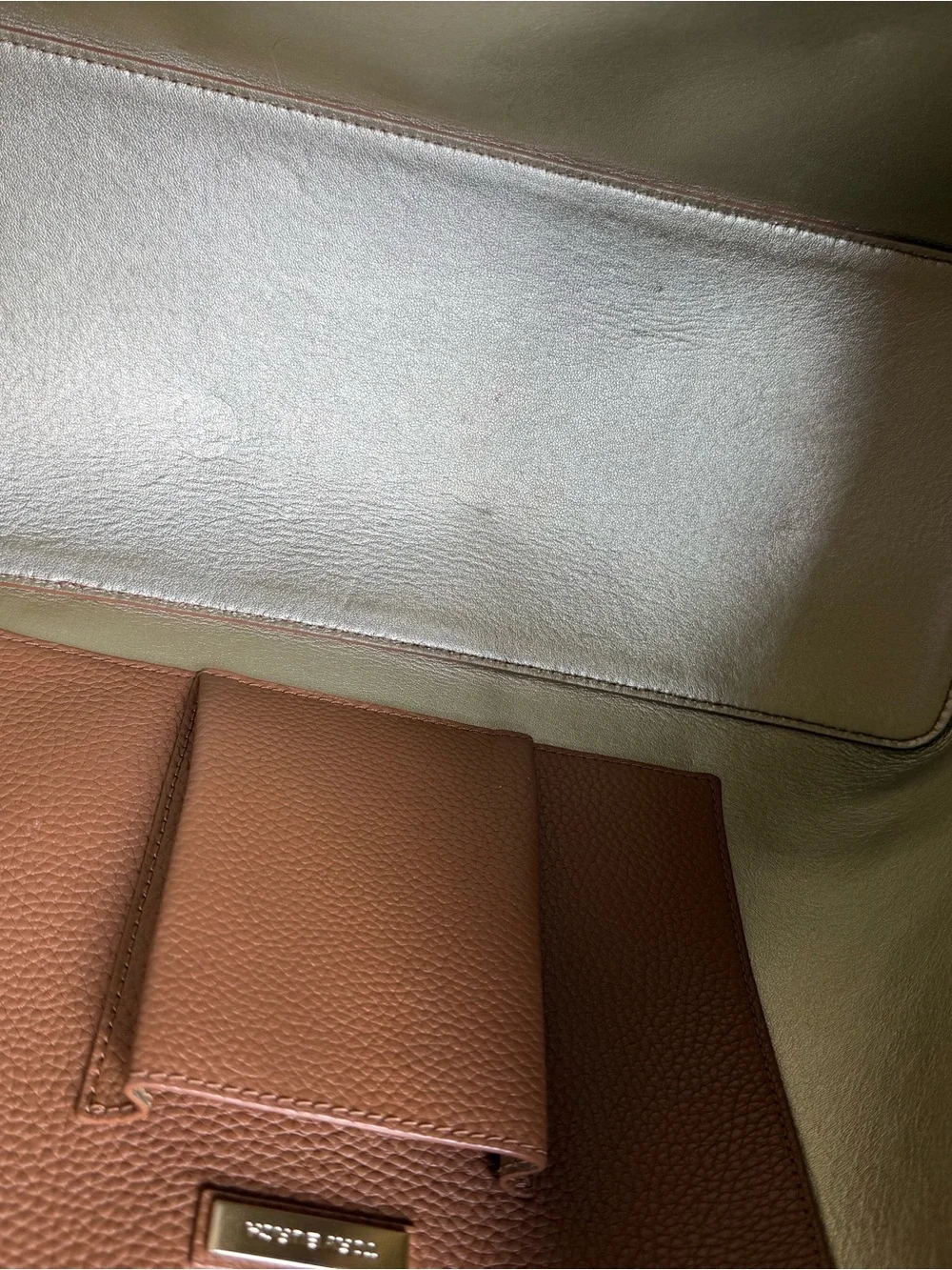 Tory Burch Perry Tote in Bark/Gold Interior Pebbled Leather EUC